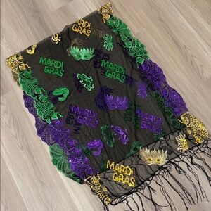 Mardi Gras Themed Black Scarf with Colorful Sequins NWT